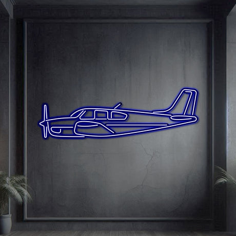 Neon-lit Beechcraft F33A silhouette in textured matte steel with floating neon frame for immersive 3D depth and elegant presence