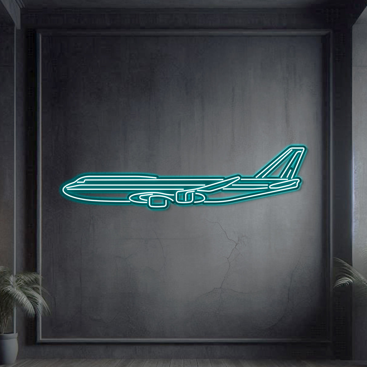 747-8 aviation neon wall decor in matte steel, laser-cut precision, floating 3D effect for modern interiors