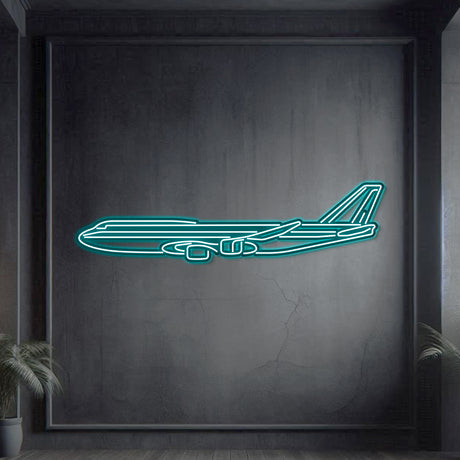 747-8 aviation neon wall decor in matte steel, laser-cut precision, floating 3D effect for modern interiors