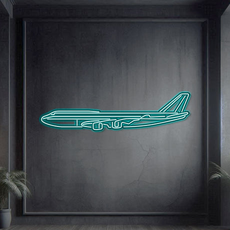 747-800 aviation neon wall décor in matte steel, laser-cut precision, floating 3D effect for modern interior