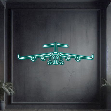Matte-finish C‑17 Globemaster III neon wall art—legendary heavy transport tribute or meaningful gift for veterans and mission milestones