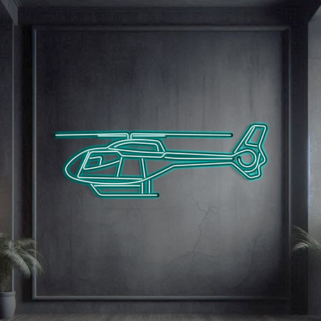 Matte‑finish EC120 Colibri neon aircraft wall art—thoughtful gift for pilot graduations, flight milestones, or home aviation décor