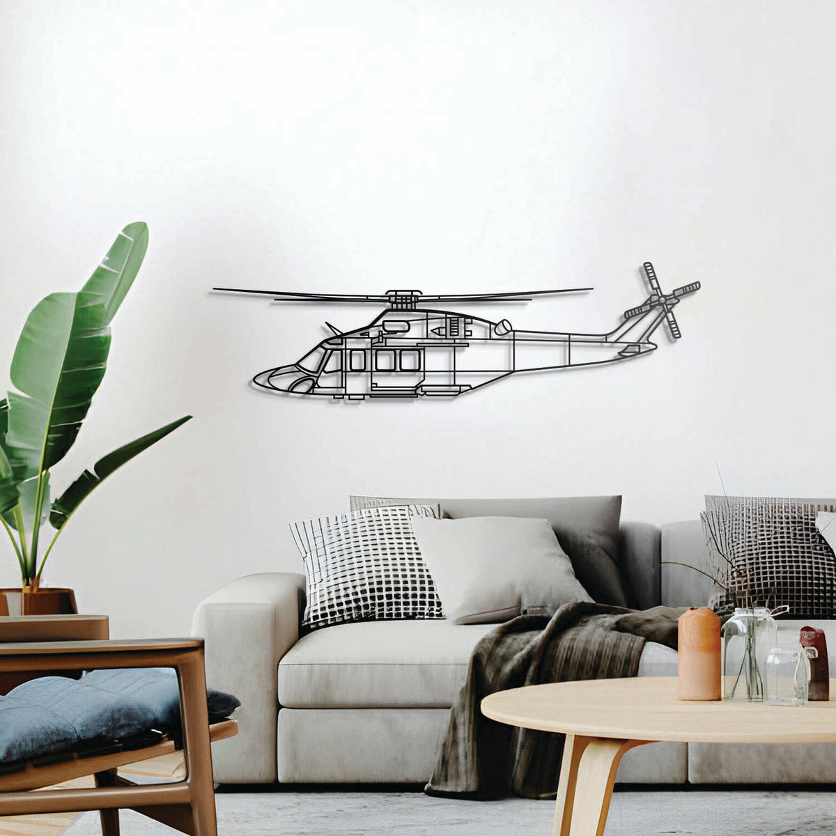 AW139 wall décor, textured steel lifted 1 cm for sleek floating aviation design—ready to hang