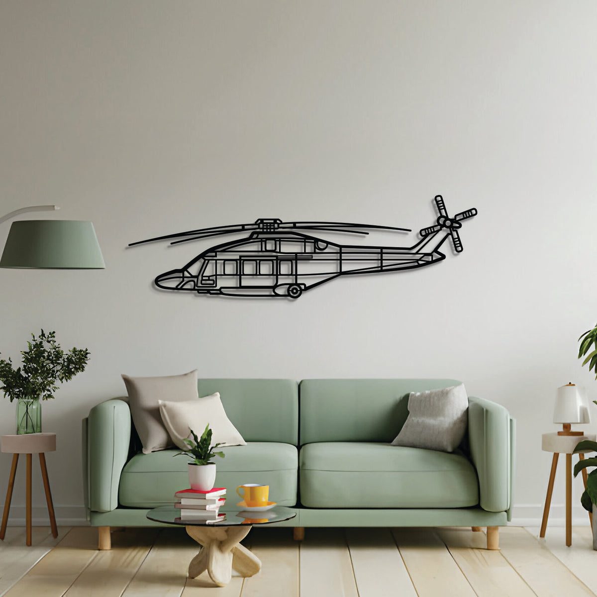2 mm steel AW189 wall art, powder‑coated matte finish, floats 1 cm off wall for dramatic 3D depth