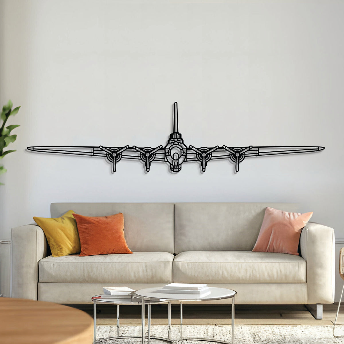 B-17 Flying Fortress front view metal wall art – laser-cut 2 mm steel, textured and matte powder-coated, ready to hang