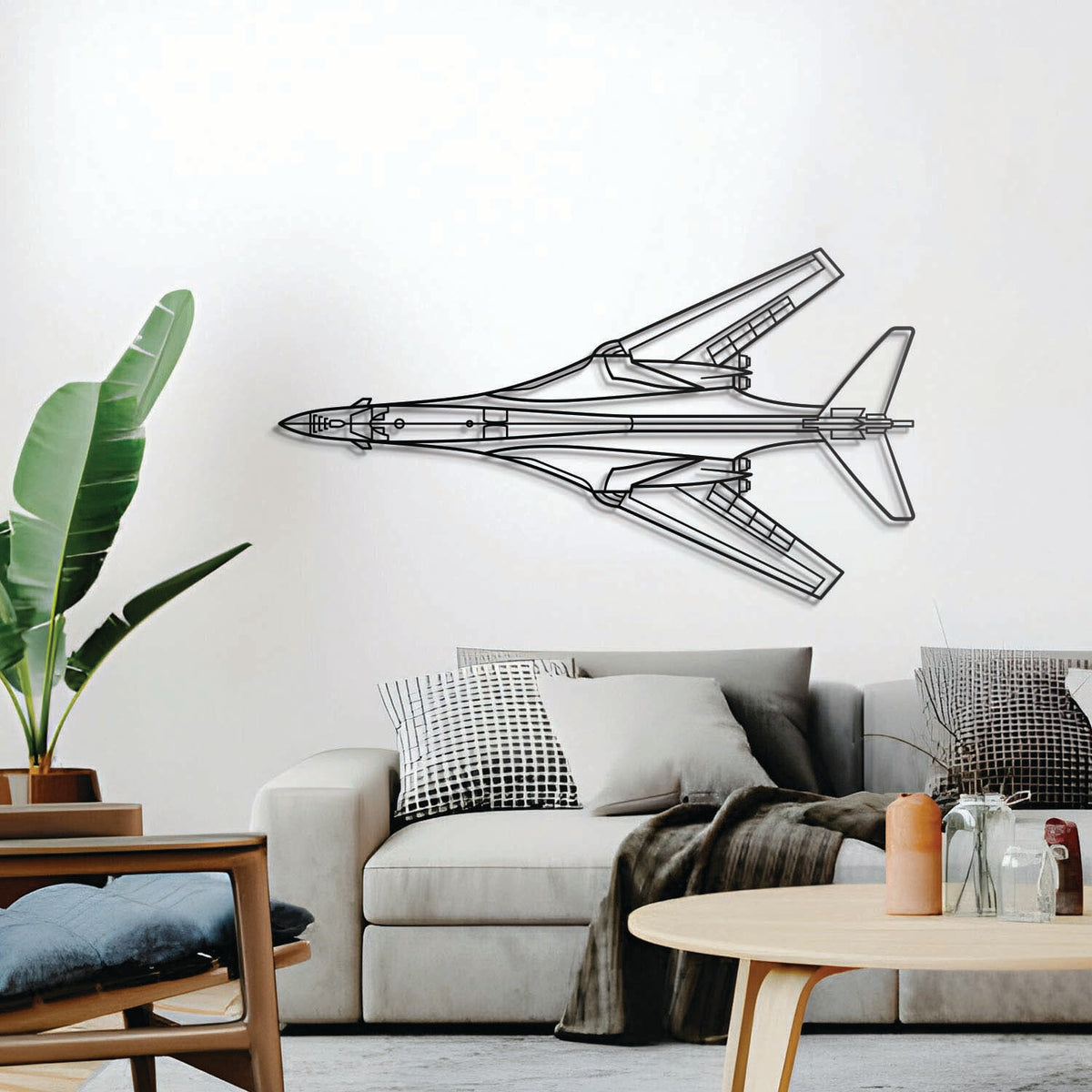 B‑1B Lancer wall décor, textured matte steel elevated 1 cm for sleek floating aviation design