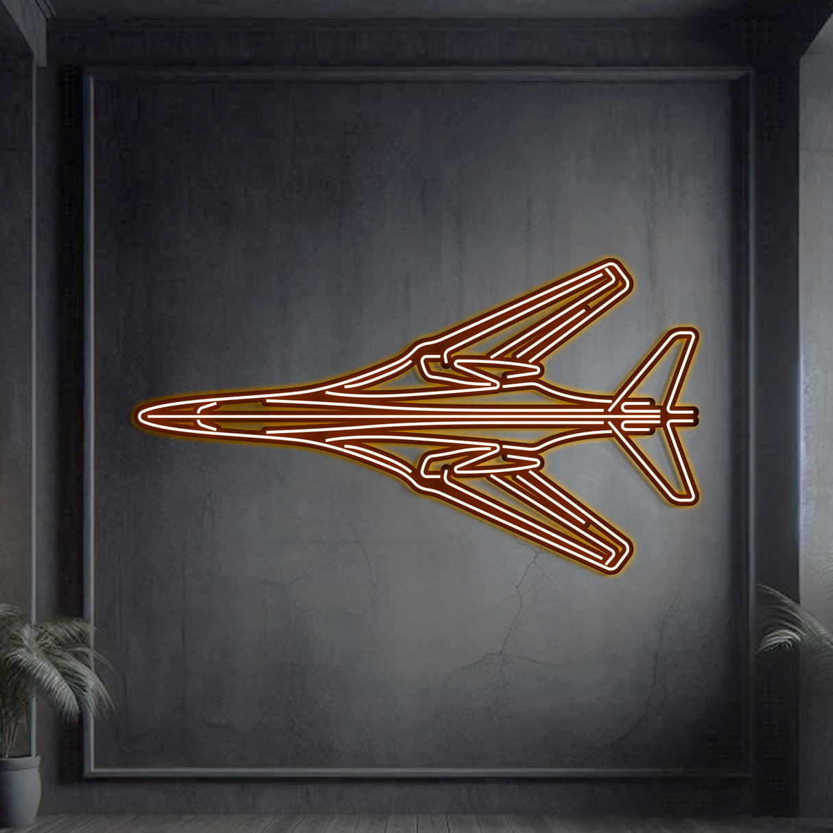 B-1B Lancer neon aircraft wall art, matte steel, raised 1 cm for 3D floating effect
