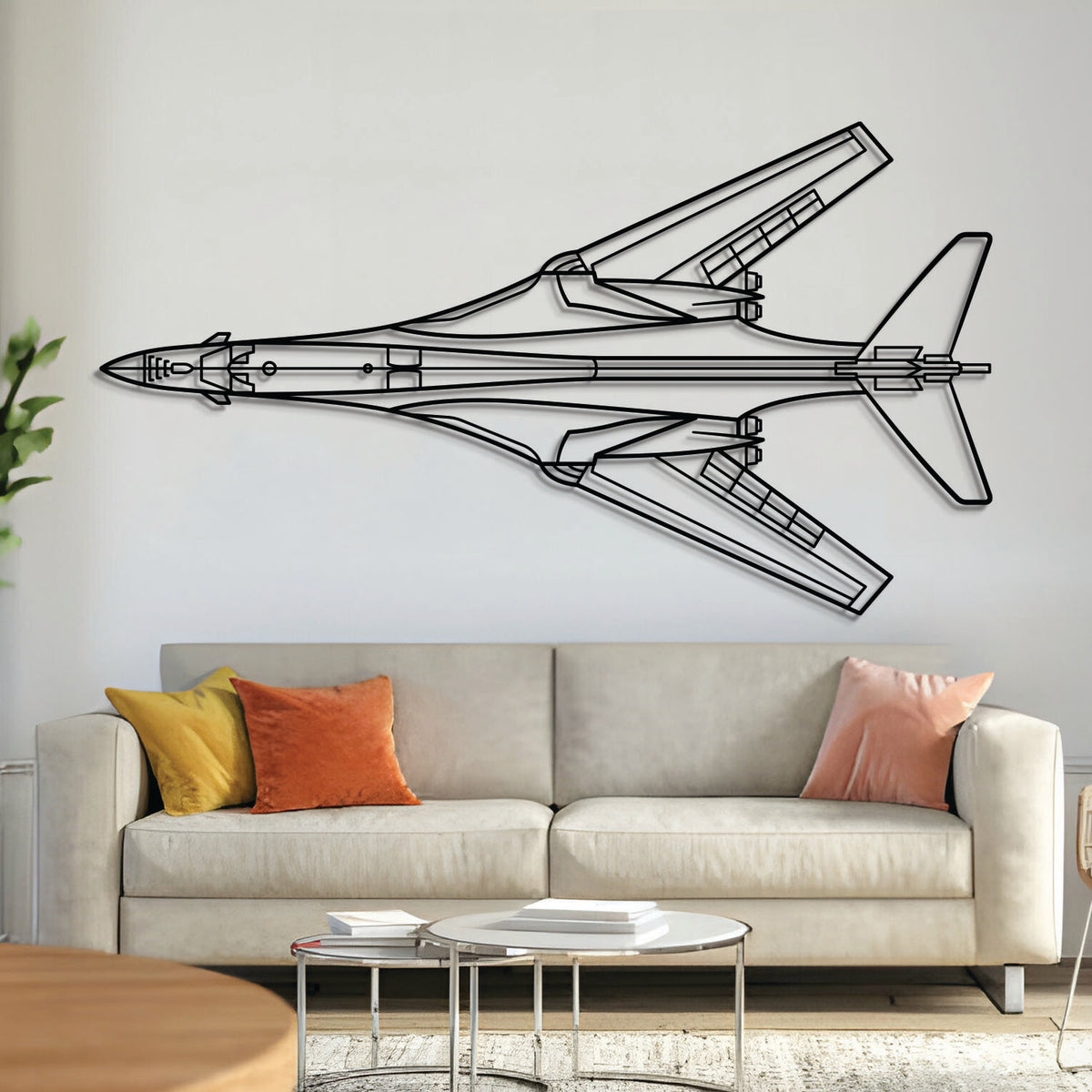 B‑1B Lancer top metal aircraft wall art, laser‑cut 2 mm steel with matte powder coat and floating 3D effect