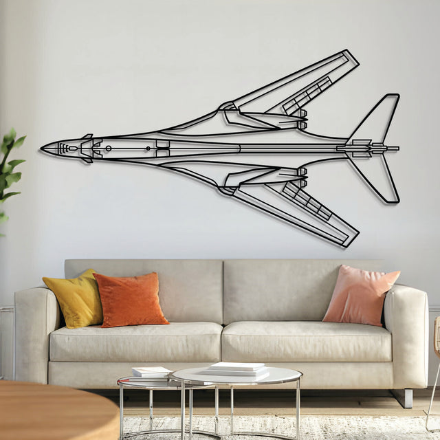 B‑1B Lancer top metal aircraft wall art, laser‑cut 2 mm steel with matte powder coat and floating 3D effect