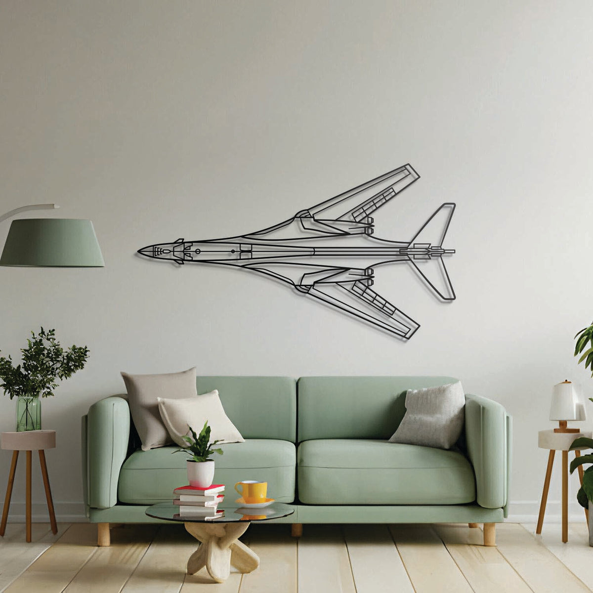 Aviation décor: B‑1B Lancer metal wall art in matte steel with floating 3D effect—perfect for hangar or office