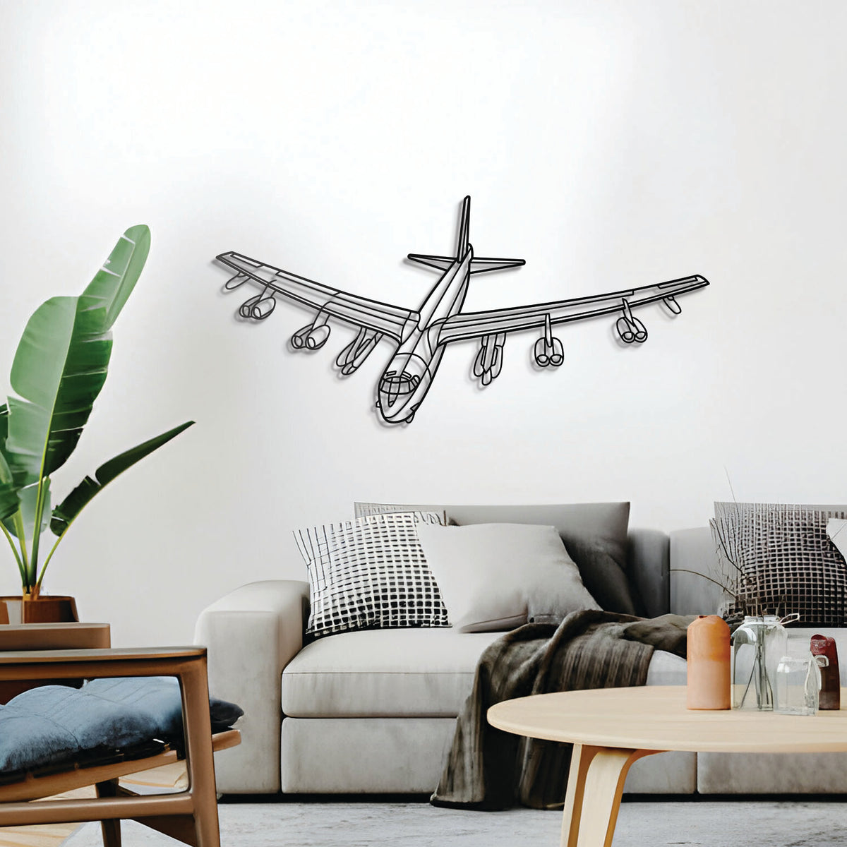 Cold War era B‑52G Stratofortress silhouette wall decor – elevated 1 cm from wall via spacers for a 3D effect