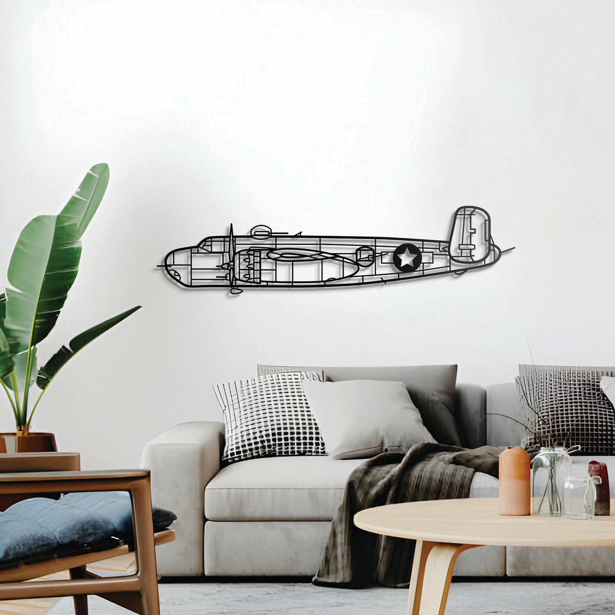 B‑25H Mitchell aircraft metal wall décor – sleek vintage bomber silhouette with floating 3D effect