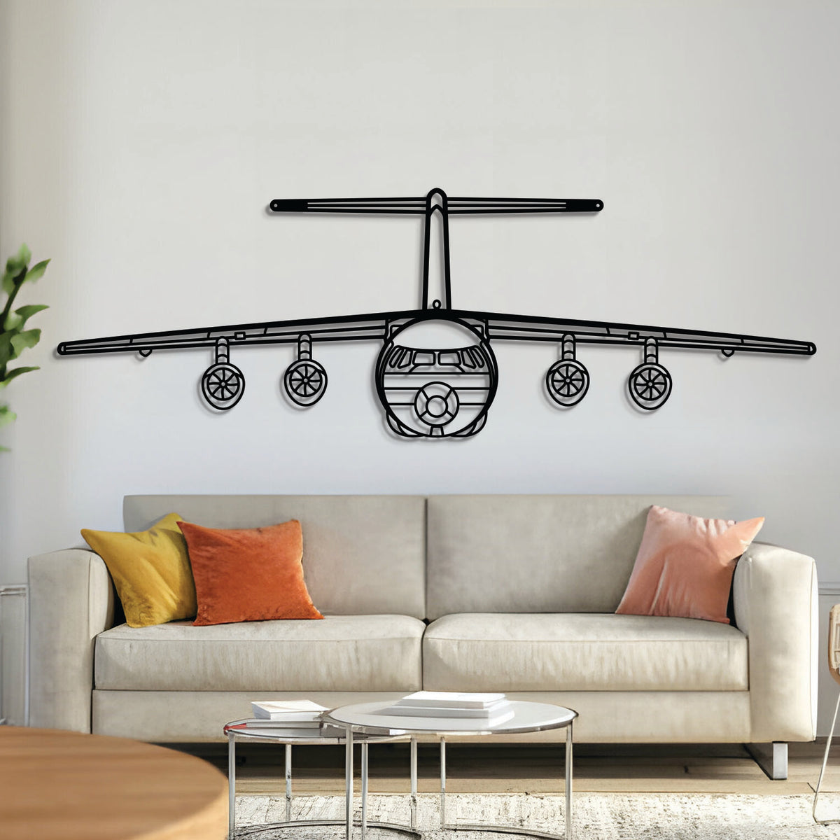 BAe 146 regional jet silhouette — laser-cut black metal wall art with subtle floating effect
