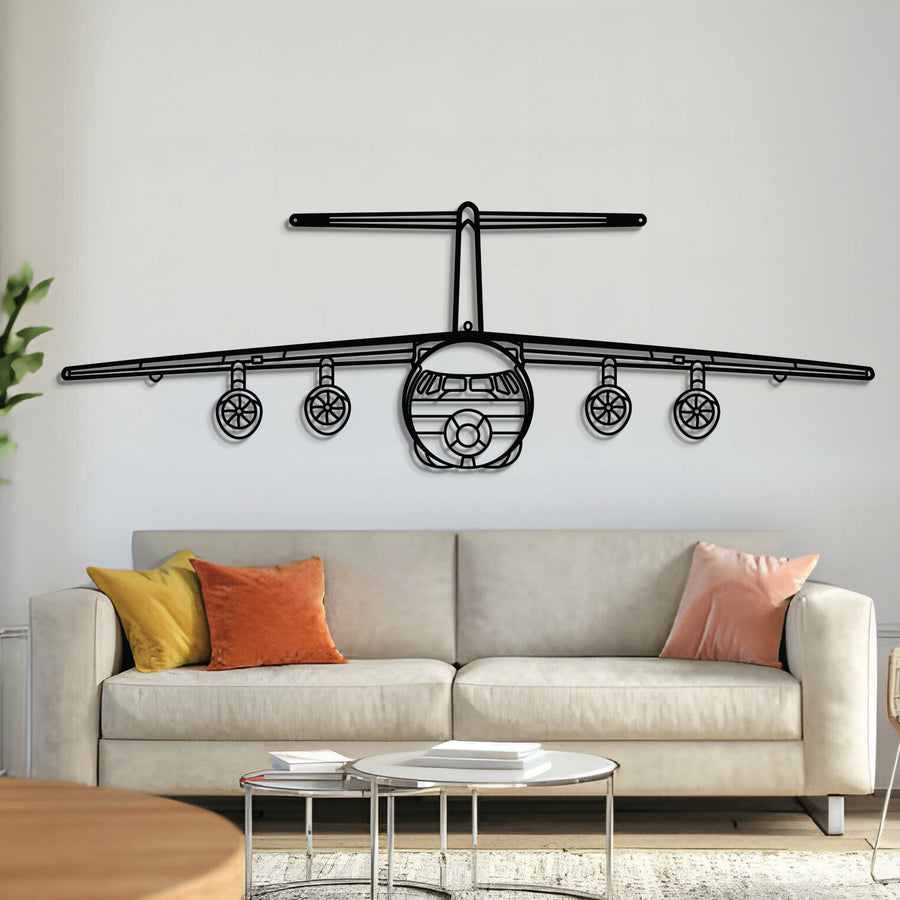BAe 146 regional jet silhouette — laser-cut black metal wall art with subtle floating effect