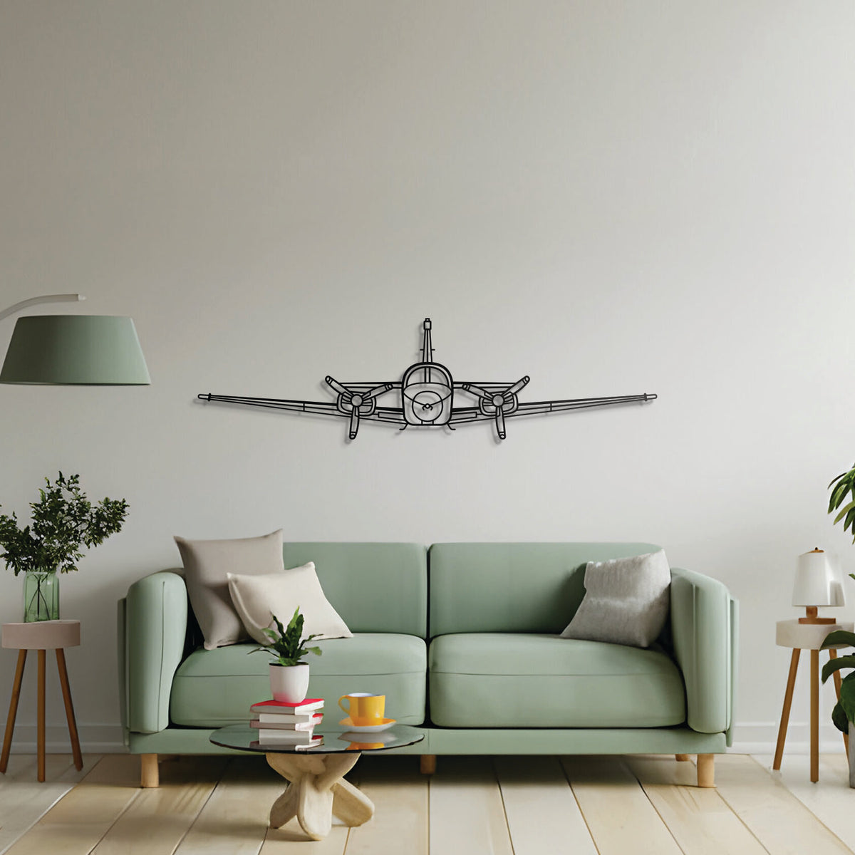 Aviation décor: B55 Baron metal wall art in matte steel with floating 3D effect—ideal for hangar or office