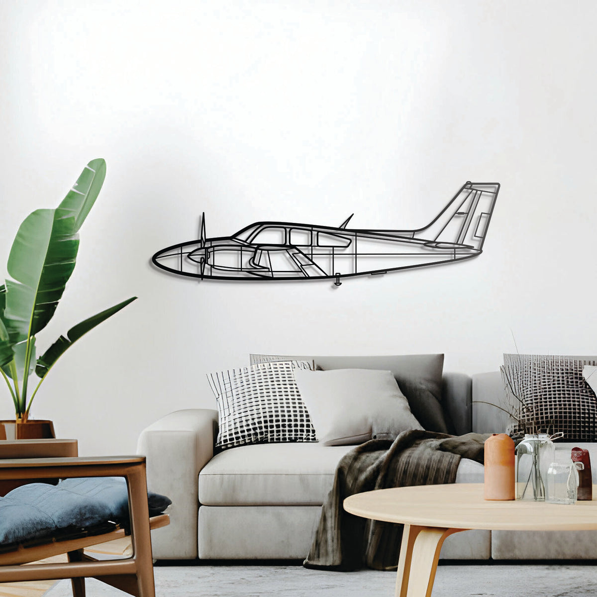 Beech Baron 95‑B55 airplane metal wall art – handcrafted aviation piece for enthusiasts and pilots