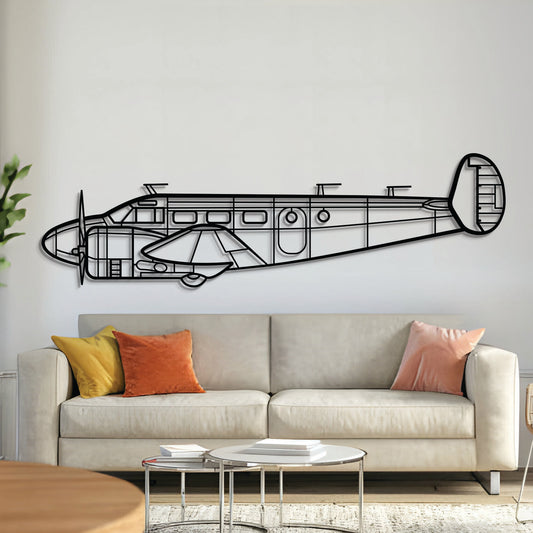 Beechcraft C‑45H Expeditor twin‑engine utility aircraft silhouette – laser‑cut 2 mm steel, textured matte powder‑coat finish, ready to hang
