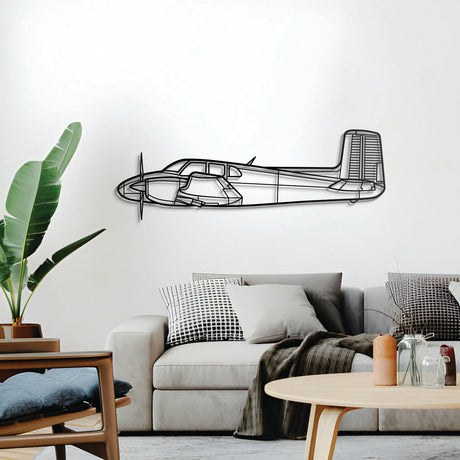 Twin Bonanza wall décor – elevated 1 cm from wall using elevation screws for a striking 3D shadow of this classic 1950s twin‑engine utility aircraft