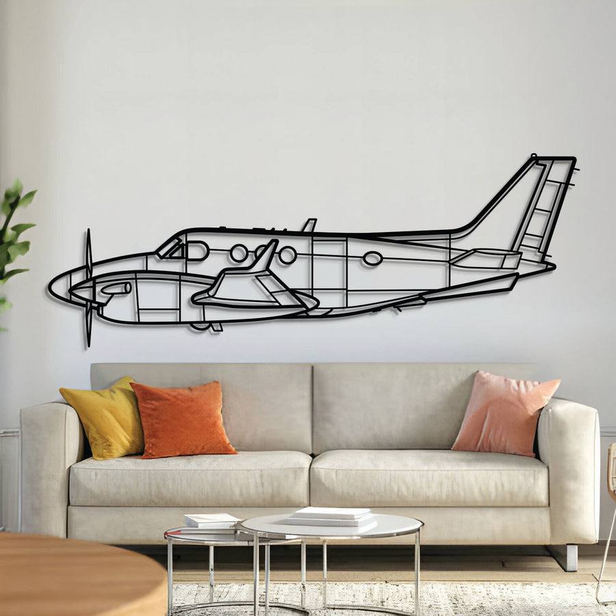 Beechcraft King Air C90 twin turboprop wall art, laser-cut textured steel with matte finish