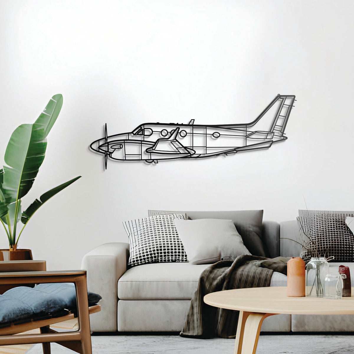 King Air C90 executive aircraft silhouette décor, floating 1 cm from wall, ready-to-hang aviation art