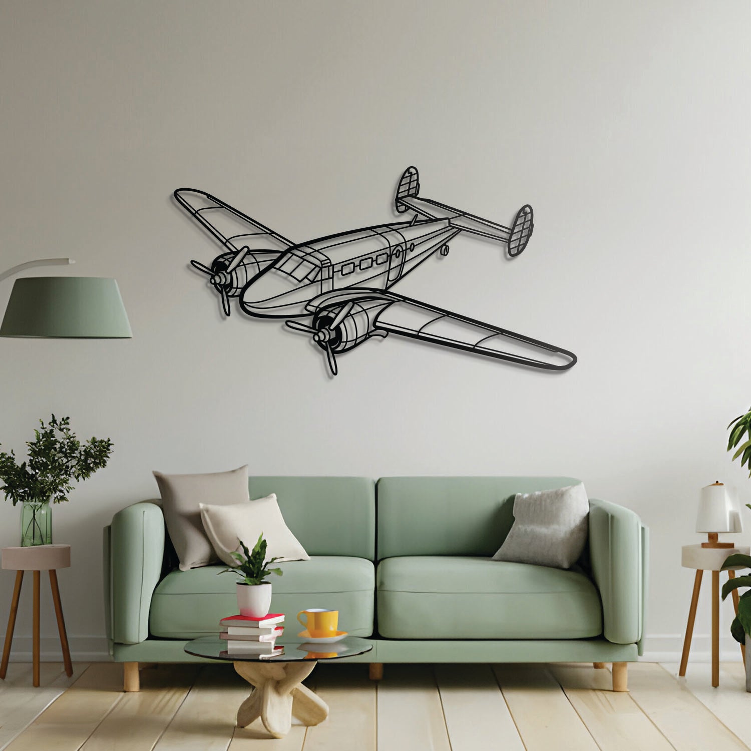 Twin Beech metal wall decor – precision laser‑cut vintage aircraft profile floating off the wall, honoring its legacy as one of the most versatile and enduring light aircraft designs