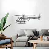 Light utility Bell 206B‑3 JetRanger III helicopter silhouette – elevated 1 cm from wall using elevation screws for a 3D shadow effect