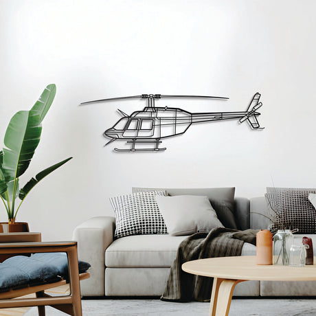 Light utility Bell 206B‑3 JetRanger III helicopter silhouette – elevated 1 cm from wall using elevation screws for a 3D shadow effect