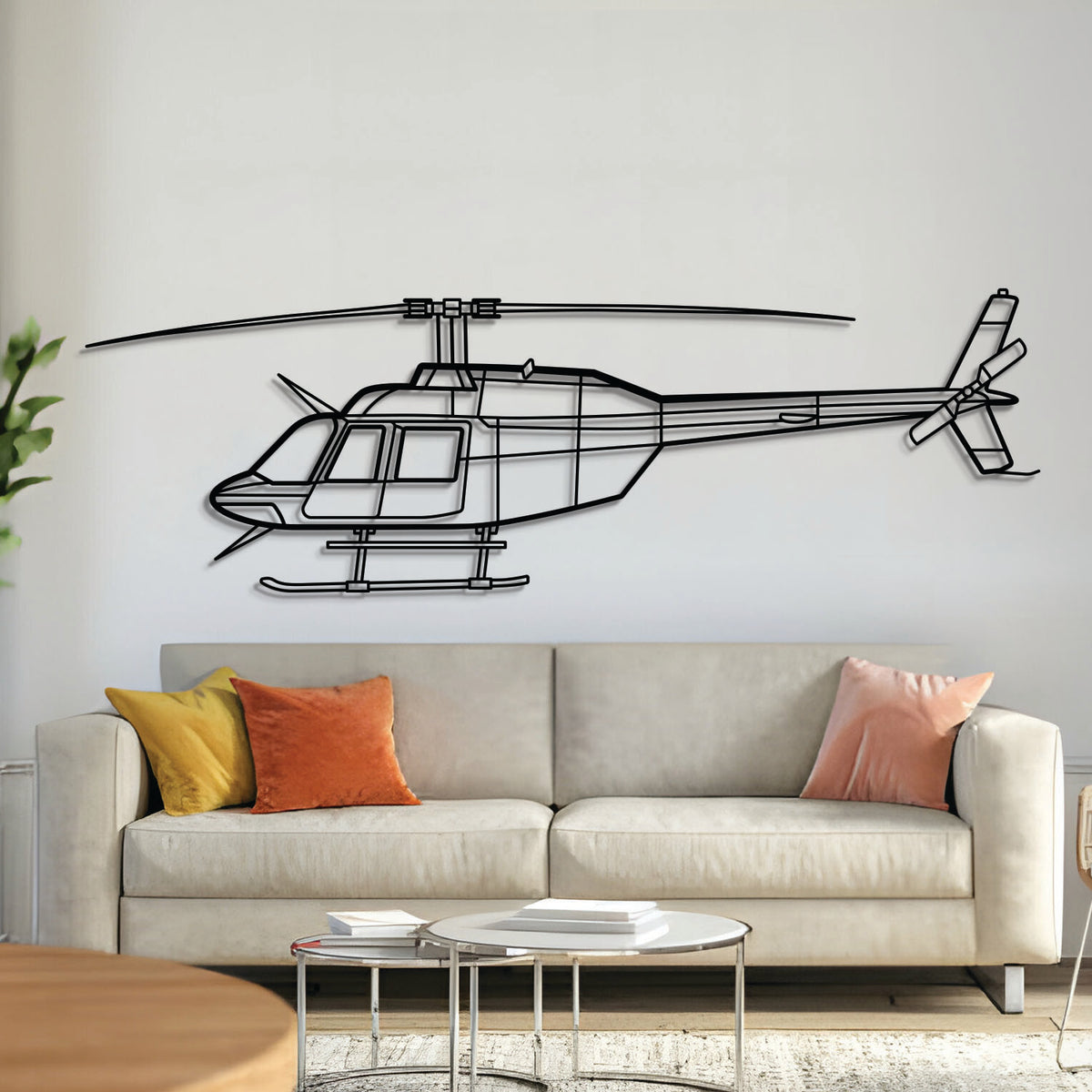 Bell 206B‑3 JetRanger III helicopter front view metal wall art – laser‑cut 2 mm steel, textured matte powder‑coat finish, ready to hang