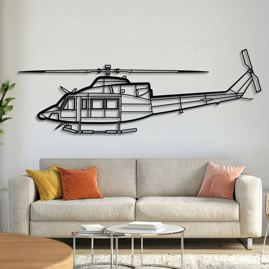 Bell 412EP helicopter metal wall art – laser‑cut matte black steel silhouette of twin‑turbine utility helicopter
