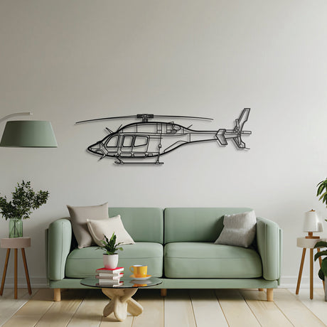 Light twin‑engine Bell 429 GlobalRanger wall decor – elevated 1 cm from the wall with elevation screws to create a 3D effect