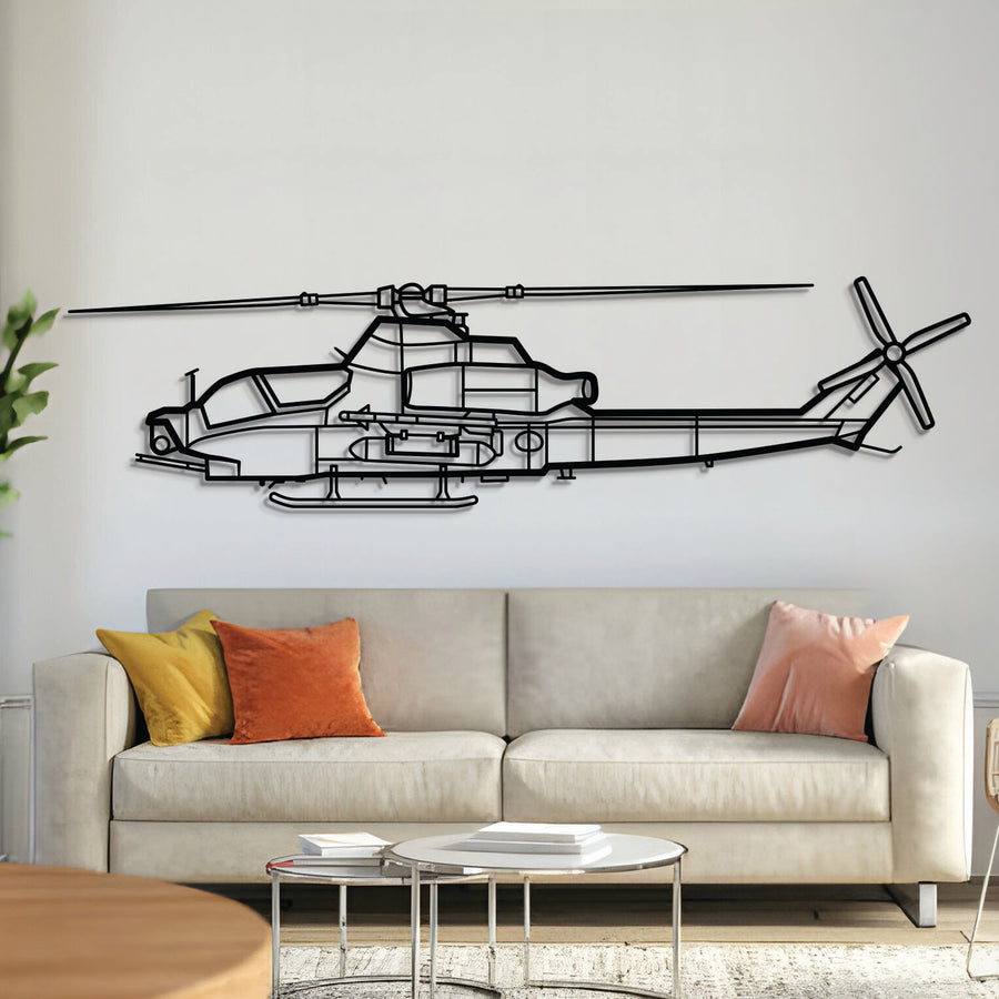 AH-1Z Viper attack helicopter silhouette — laser-cut black metal wall art with floating effect