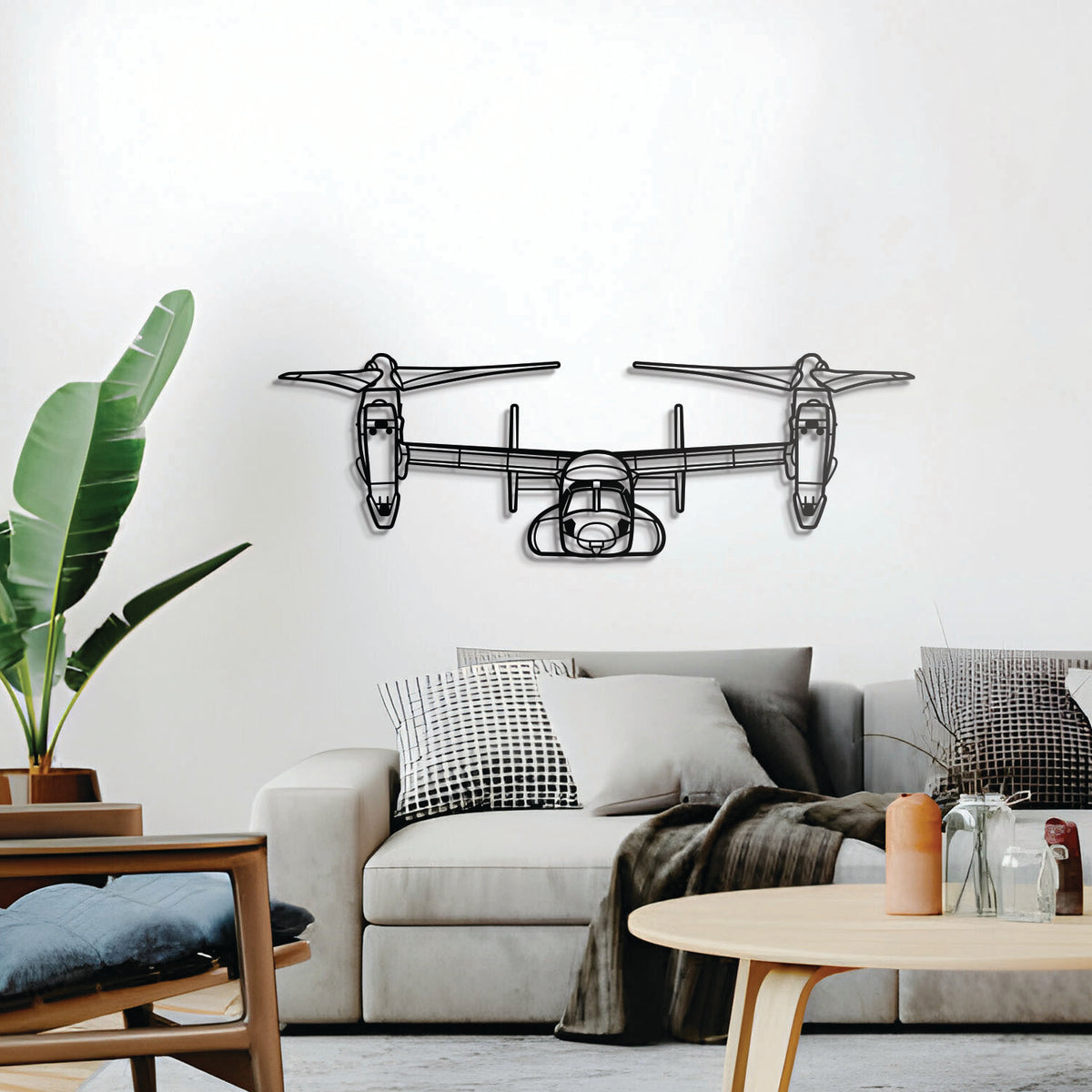 MV‑22 Osprey VTOL military tiltrotor 3D décor, raised 1 cm from wall, ready‑to‑hang