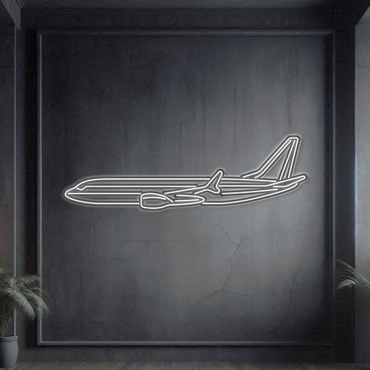 737 neon aircraft wall art, laser-cut 2 mm steel with matte powder coat and floating 3D effect