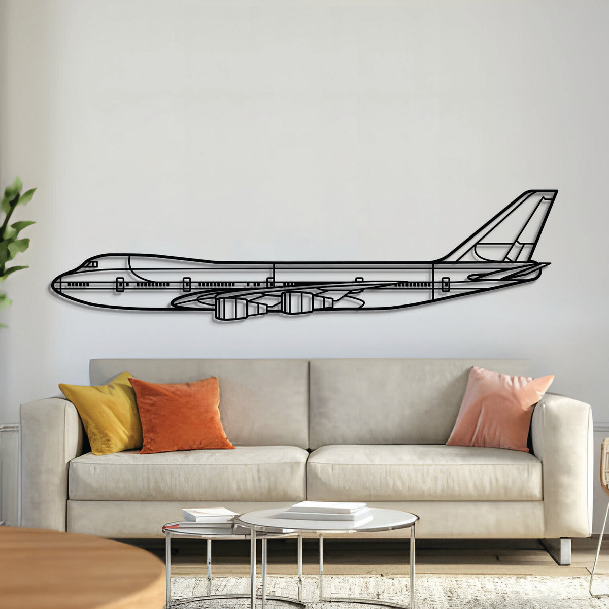 Boeing 747-200B metal aircraft wall art, laser-cut 2 mm textured steel with matte powder-coated finish