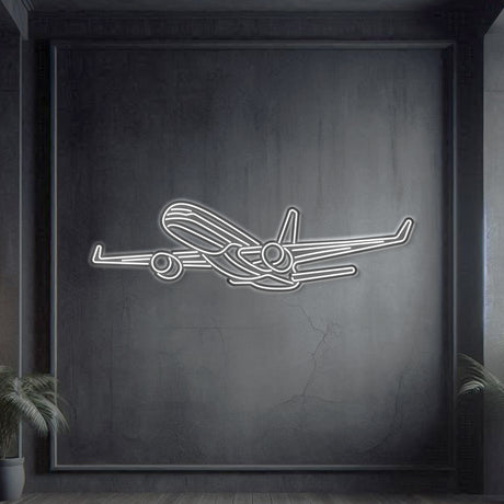 757-200 Angle neon aircraft wall art, laser-cut 2 mm steel with matte powder coat and 3D floating effect
