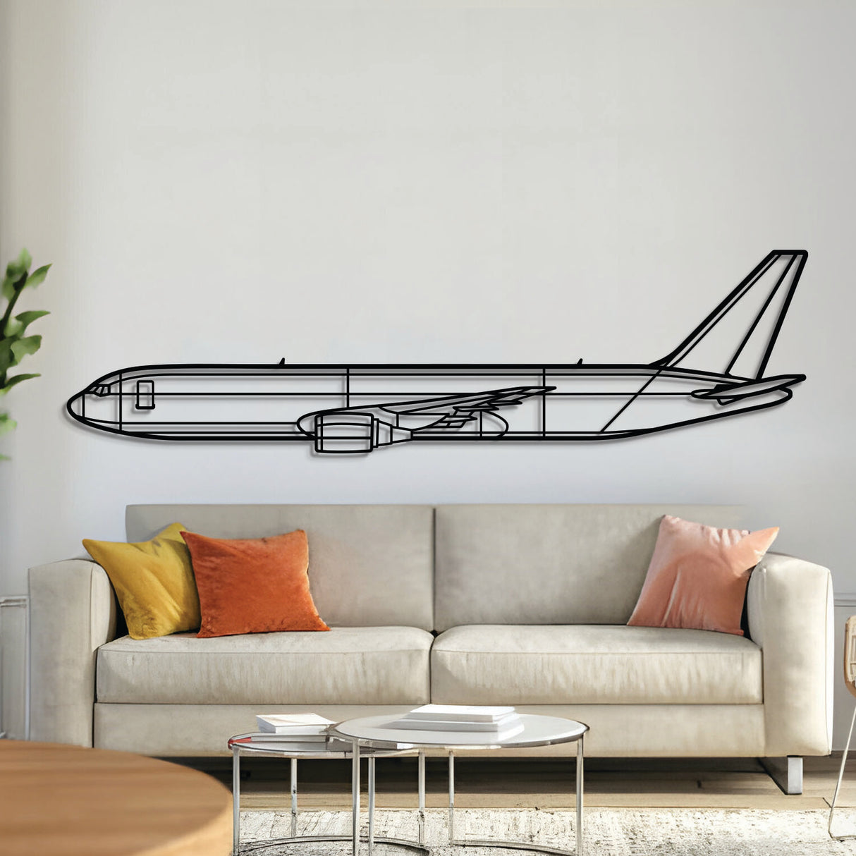 Boeing 767‑300F freighter silhouette – laser‑cut 2 mm steel, textured matte powder‑coat finish, ready to hang