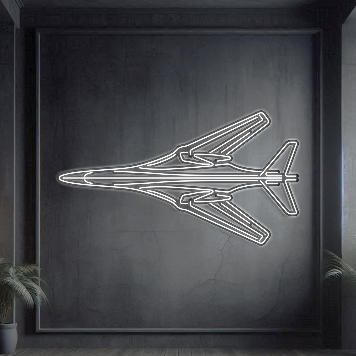 B-1B Lancer laser-cut 2 mm steel neon wall art with matte powder coat and 3D effect