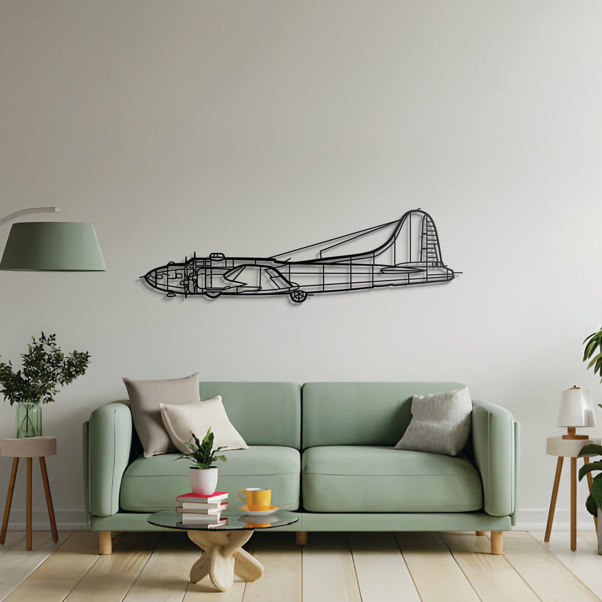 B‑17 front profile wall art — crafted from 2 mm powder-coated steel with subtle 3D depth