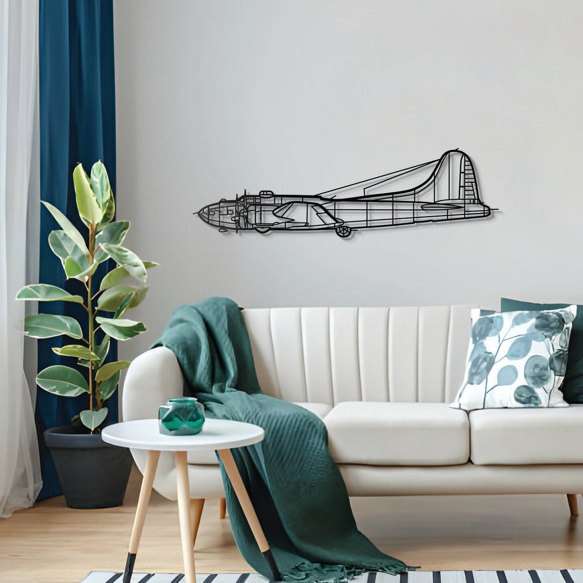B‑17 WWII bomber wall décor — textured matte steel, ready-to-hang aviation art