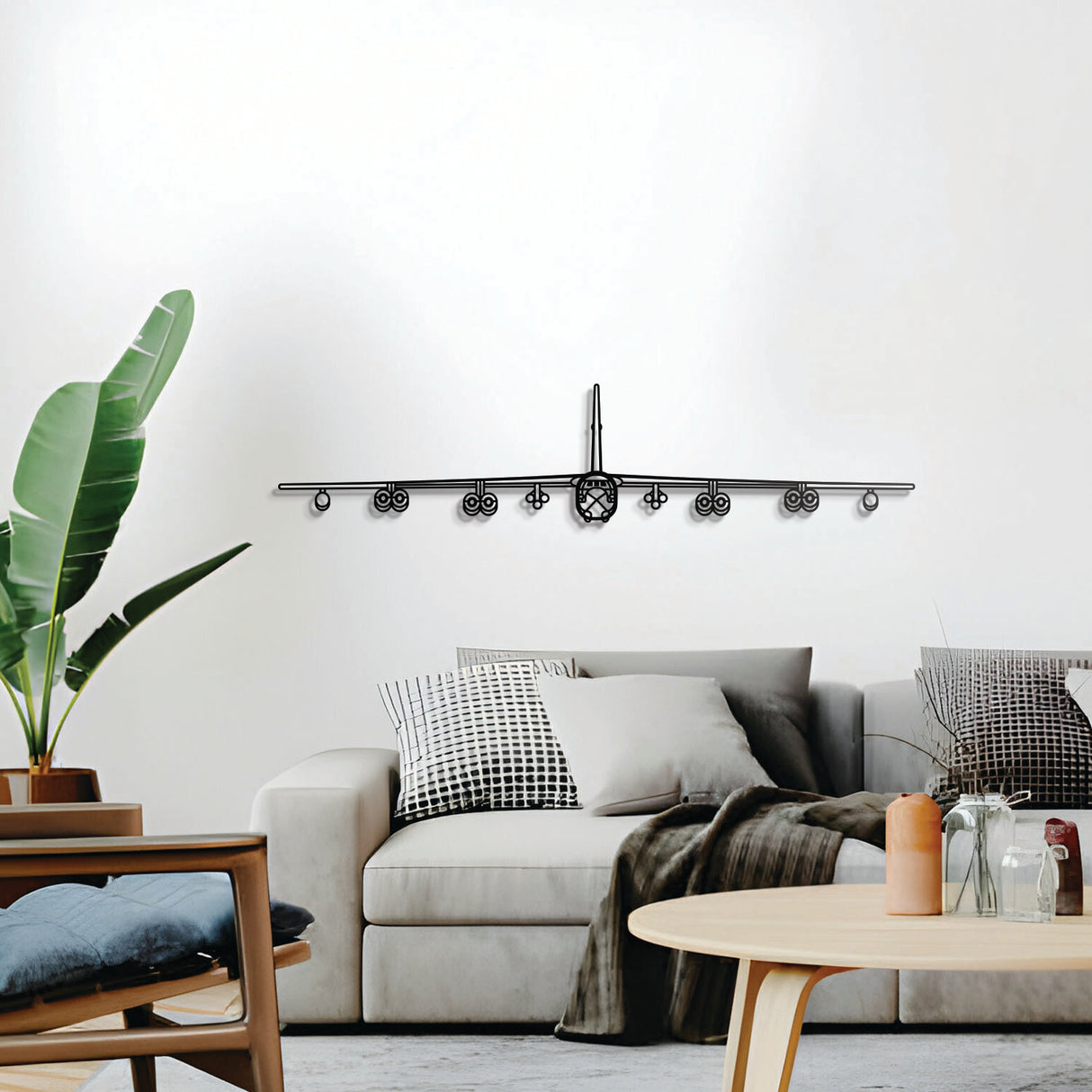 B-52H Stratofortress front silhouette — powder-coated metal with a modern floating mount