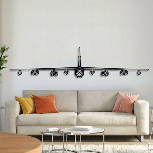 B-52H Stratofortress front profile silhouette — laser-cut black metal wall art with floating effect
