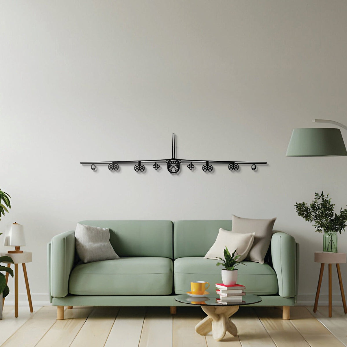 B-52H military bomber wall décor — matte steel silhouette styled for aviation interiors