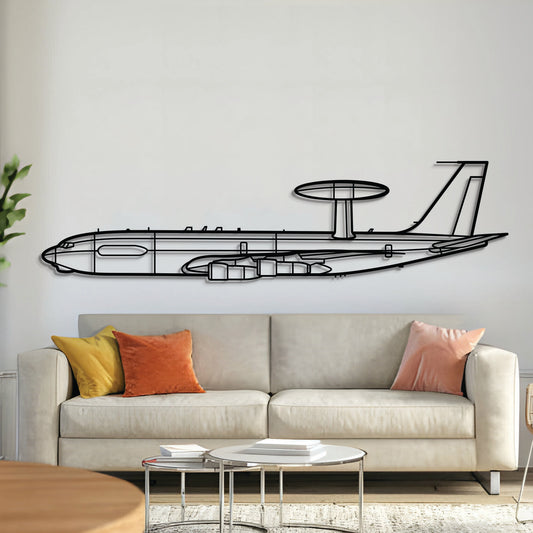 Matte-finish laser-cut E-3G Sentry AWACS jet silhouette metal wall art
