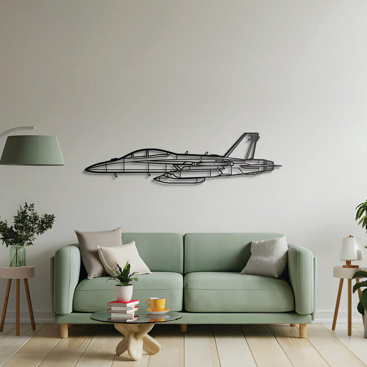 Minimalist EA‑18G Growler jet silhouette ready to mount on wall