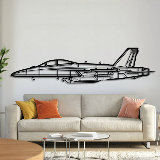 EA‑18 Growler metal wall art – laser‑cut steel silhouette with matte textured finish and floating 3D effect