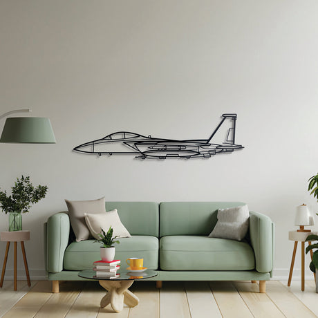 F‑15 Strike Eagle warbird wall art – black steel silhouette with floating 3D shadow design, ideal for avgeeks