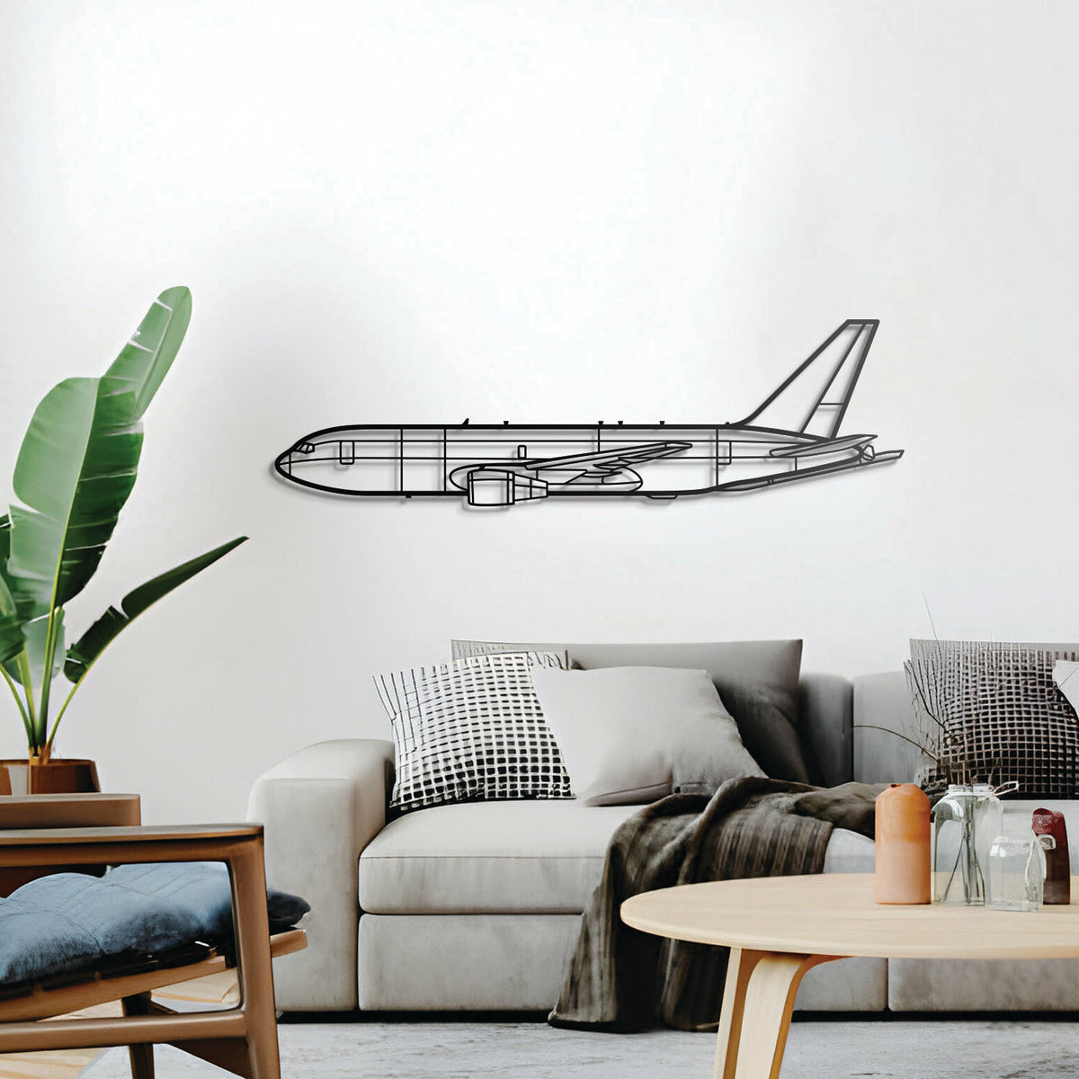 KC‑46 Pegasus military tanker aircraft silhouette, elevated 1 cm from wall, ready‑to‑hang décor