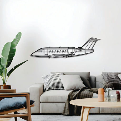 Ready-to-hang 2 mm steel Challenger 604 wall sculpture lifted 1 cm off wall for 3D effect