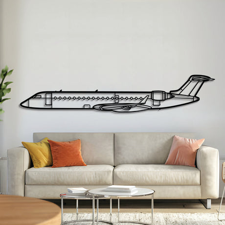Bombardier CRJ‑700 regional jet wall art, laser‑cut textured steel with matte finish