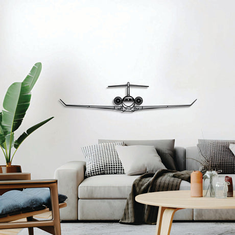 Ready‑to‑hang Global 7500 Front airplane wall decor, textured dyed steel, perfect aviation enthusiast gift